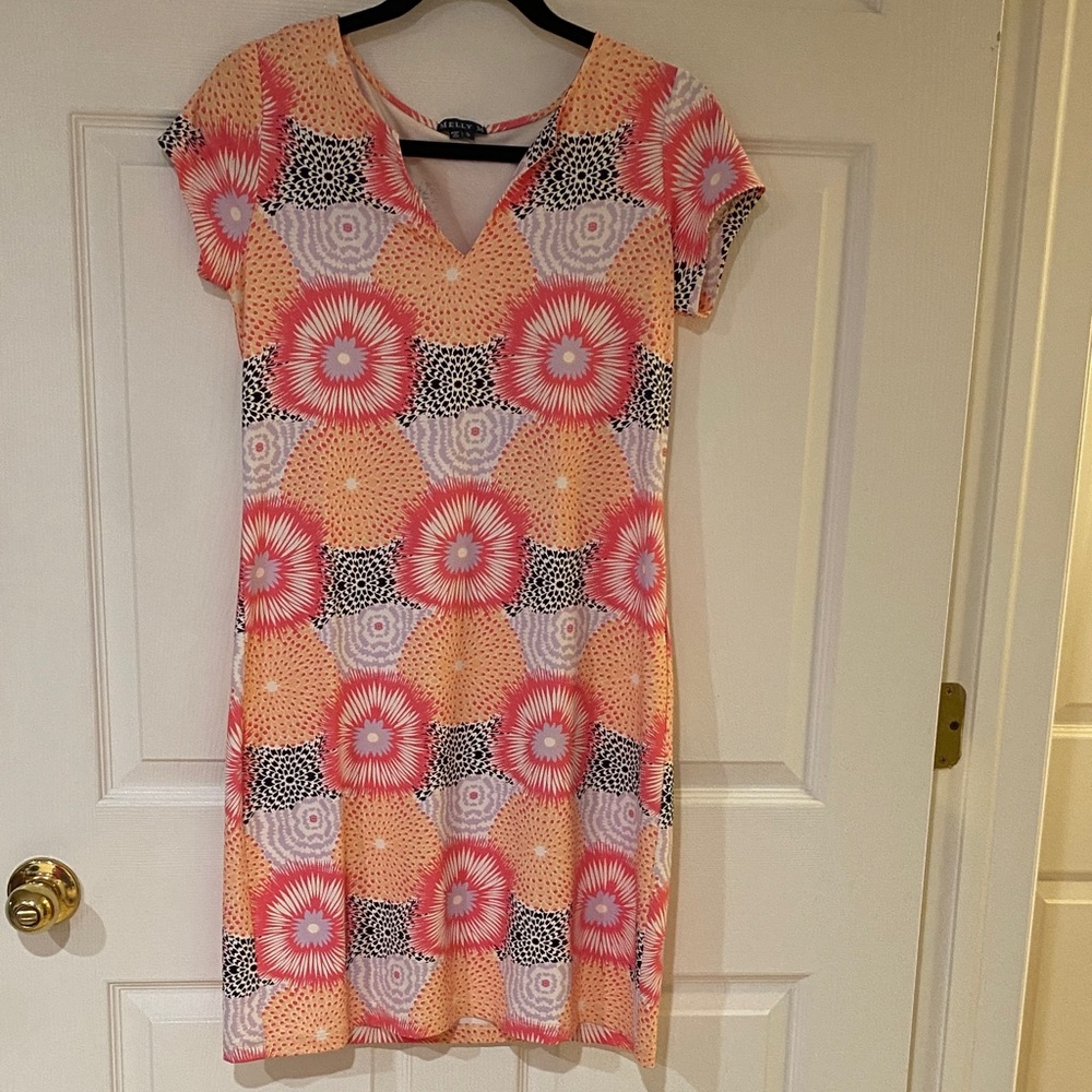 Melly M Floral Pink and Peach V-Neck Short Sleeve Dress